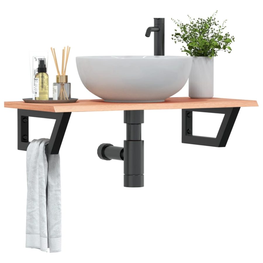 Badkamer wandschap staal en massief eikenhout