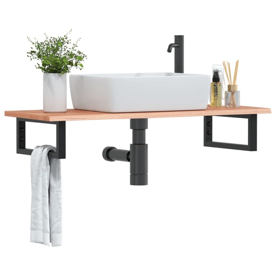Badkamer wandschap staal en massief eikenhout