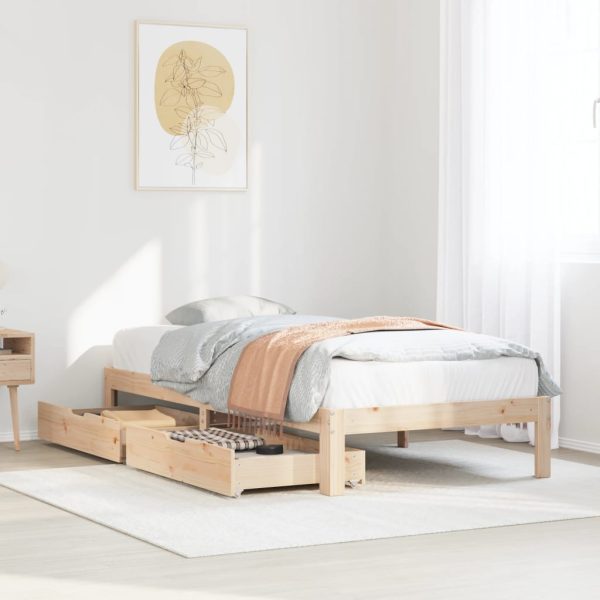 Bedframe met lades massief grenenhout 75x190 cm