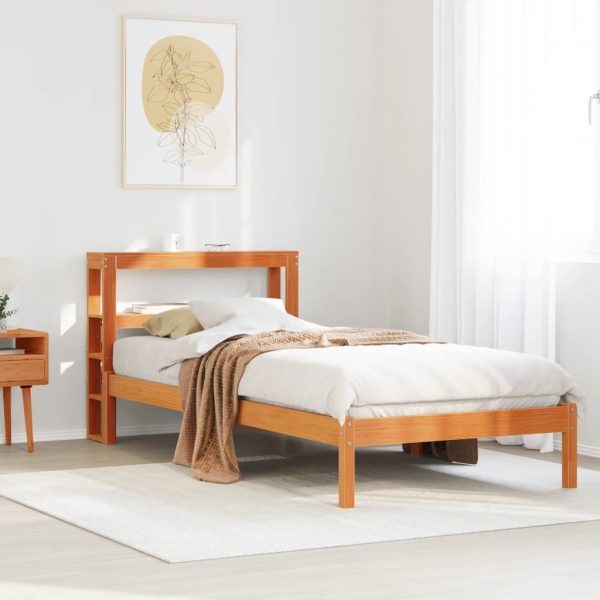 Bedframe met hoofdbord massief grenenhout wasbruin 90x190 cm
