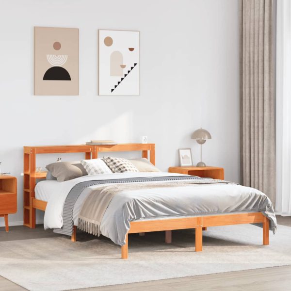 Bedframe met hoofdbord massief grenenhout wasbruin 160x200 cm