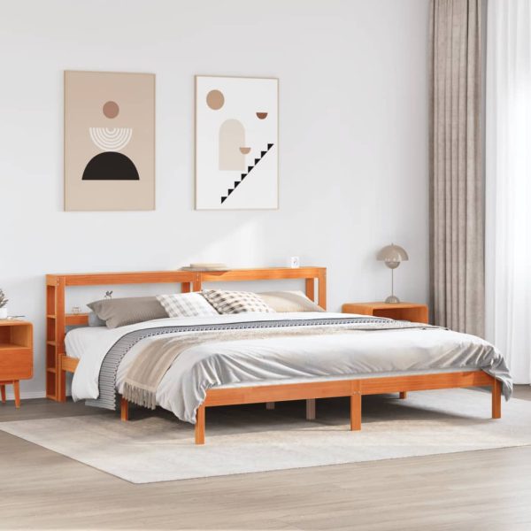 Bedframe met hoofdbord massief grenenhout wasbruin 180x200 cm