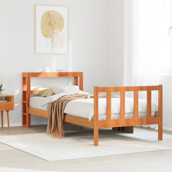 Bedframe met hoofdbord massief grenenhout wasbruin 75x190 cm