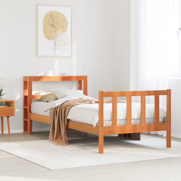 Bedframe met hoofdbord massief grenenhout wasbruin 90x190 cm