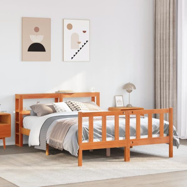 Bedframe met hoofdbord massief grenenhout wasbruin 120x190 cm