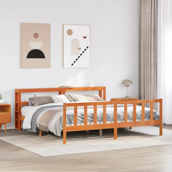 Bedframe met hoofdbord massief grenenhout wasbruin 200x200 cm