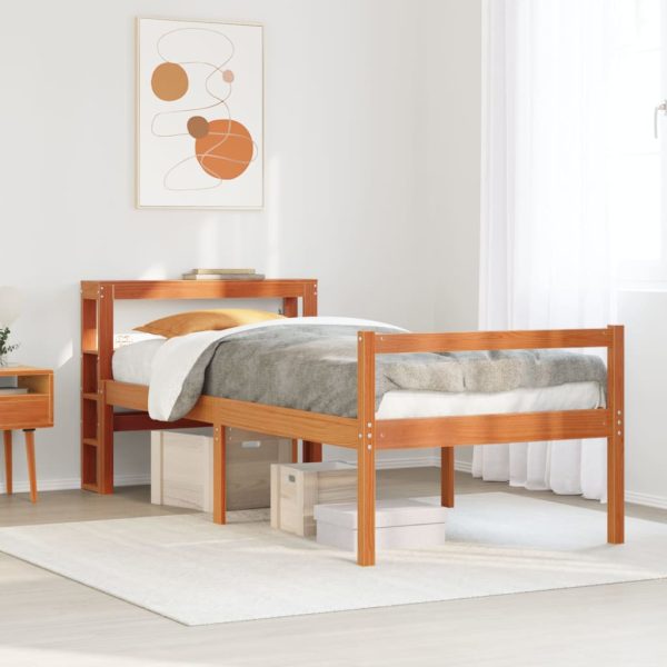 Bedframe met hoofdbord massief grenenhout wasbruin 75x190 cm