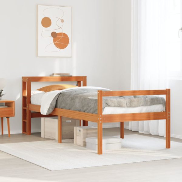 Bedframe met hoofdbord massief grenenhout wasbruin 90x190 cm