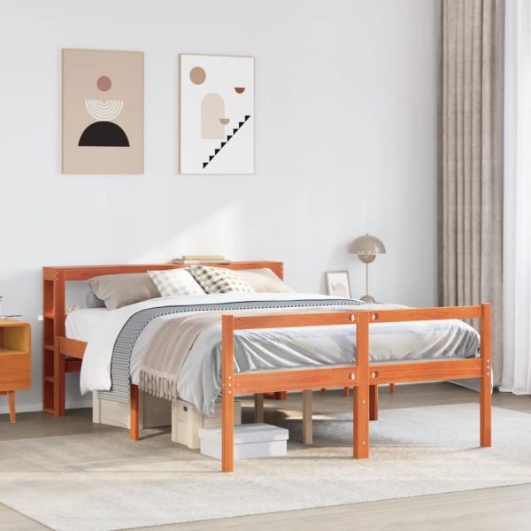 Bedframe met hoofdbord massief grenenhout wasbruin 120x190 cm