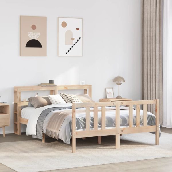 Bedframe met hoofdbord massief grenenhout wit 140x200 cm
