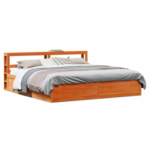Bedframe met hoofdbord massief grenenhout wasbruin 180x200 cm