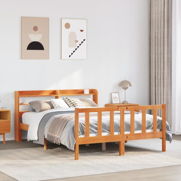 Bedframe met hoofdbord massief grenenhout wasbruin 150x200 cm