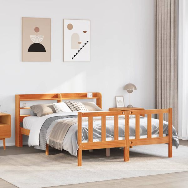 Bedframe met hoofdbord massief grenenhout wasbruin 160x200 cm