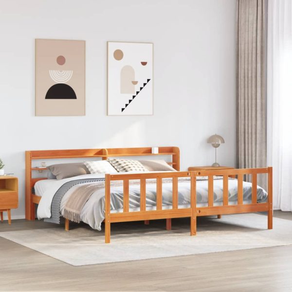 Bedframe met hoofdbord massief grenenhout wasbruin 200x200 cm
