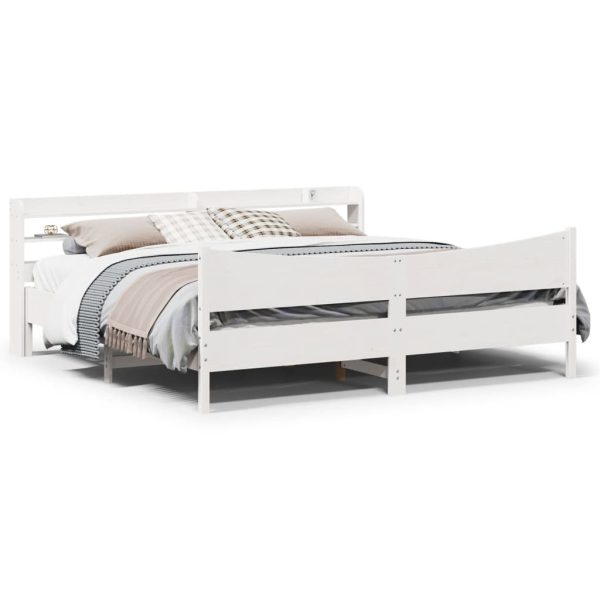Bedframe met hoofdbord massief grenenhout wit 200x200 cm