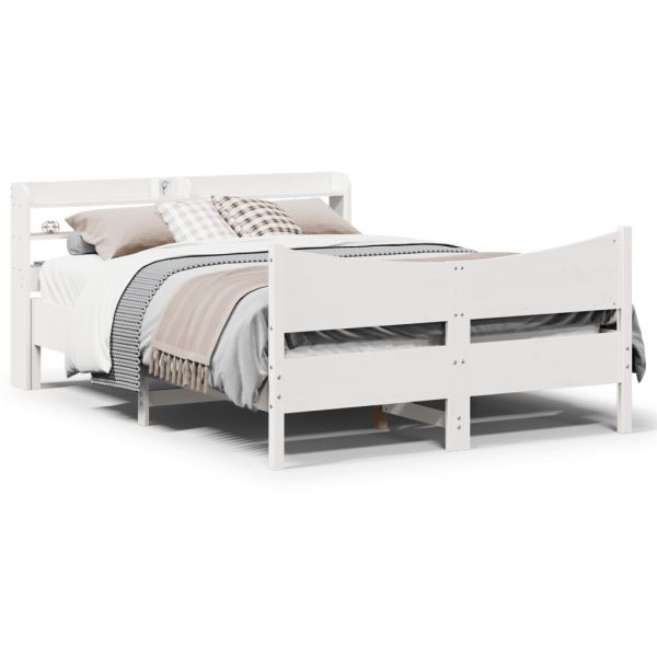 Bedframe met hoofdbord massief grenenhout wit 150x200 cm