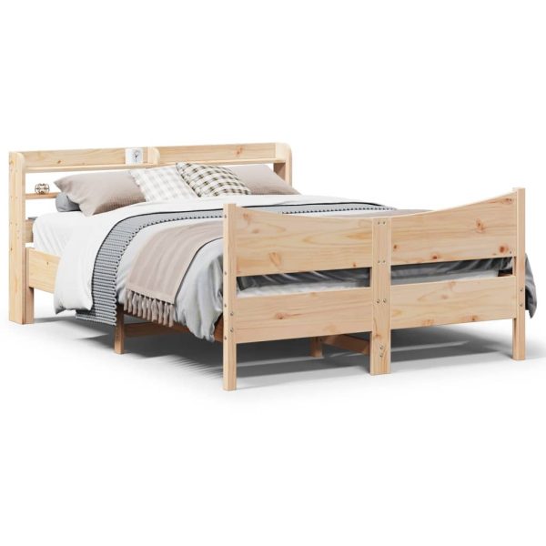 Bedframe met hoofdbord massief grenenhout wit 140x200 cm