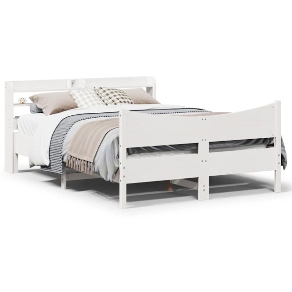 Bedframe met hoofdbord massief grenenhout wit 135x190 cm