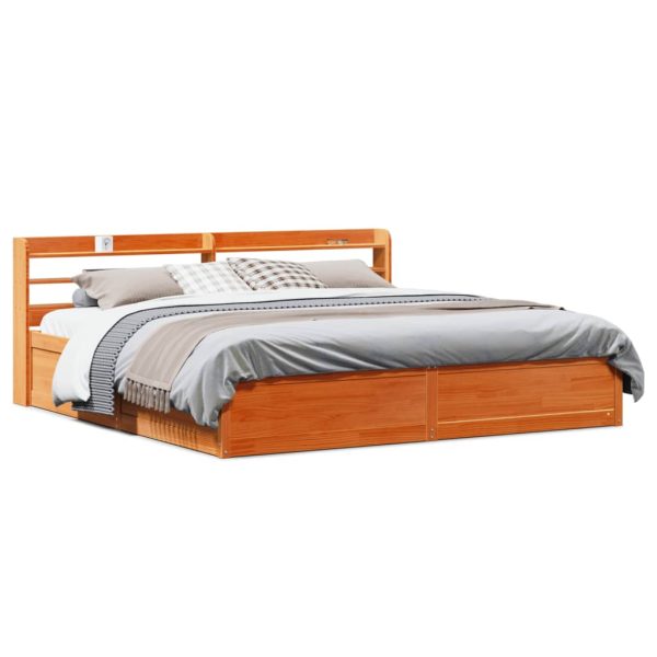 Bedframe met hoofdbord massief grenenhout wasbruin 200x200 cm