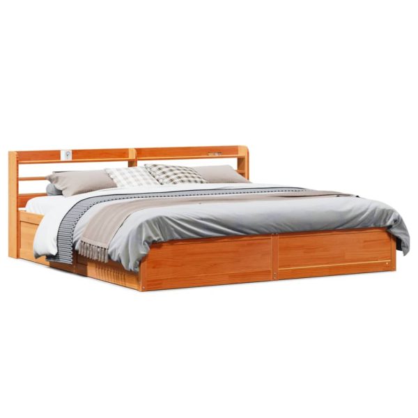 Bedframe met hoofdbord massief grenenhout wasbruin 180x200 cm