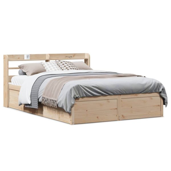 Bedframe met hoofdbord massief grenenhout wit 140x200 cm