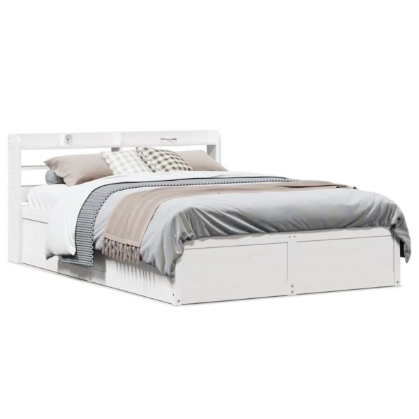 Bedframe met hoofdbord massief grenenhout wit 120x190 cm