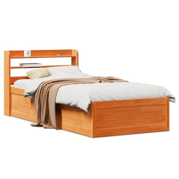 Bedframe met hoofdbord massief grenenhout wasbruin 90x190 cm