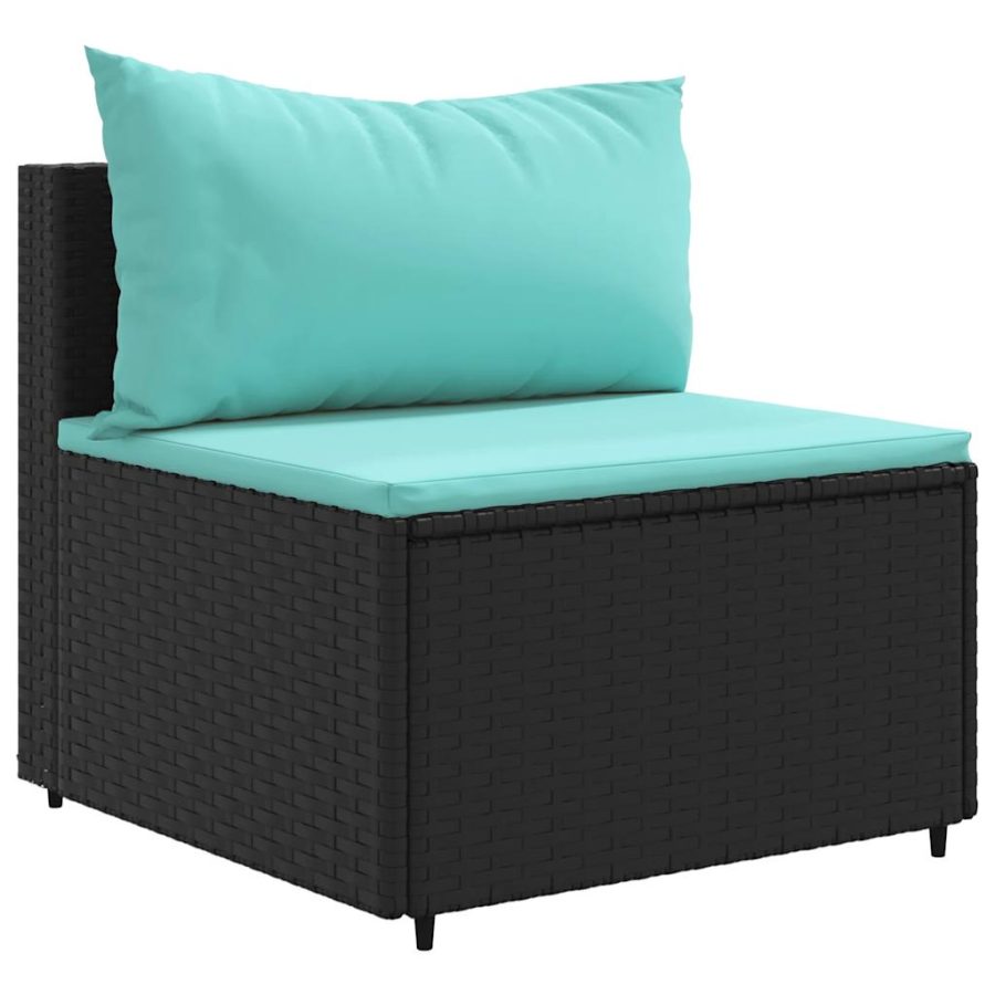 5-delige Loungeset met kussens poly rattan zwart - Afbeelding 4