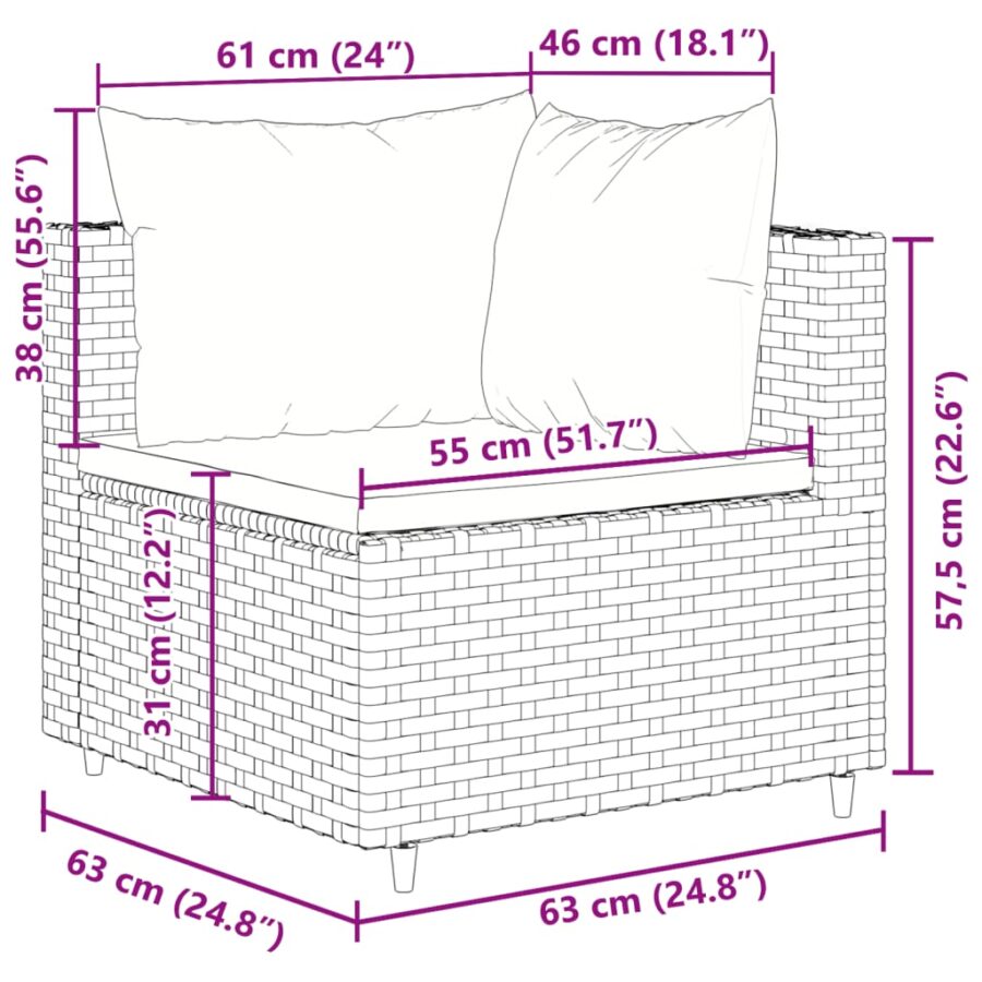 10-delige Loungeset met kussens poly rattan bruin - Afbeelding 11