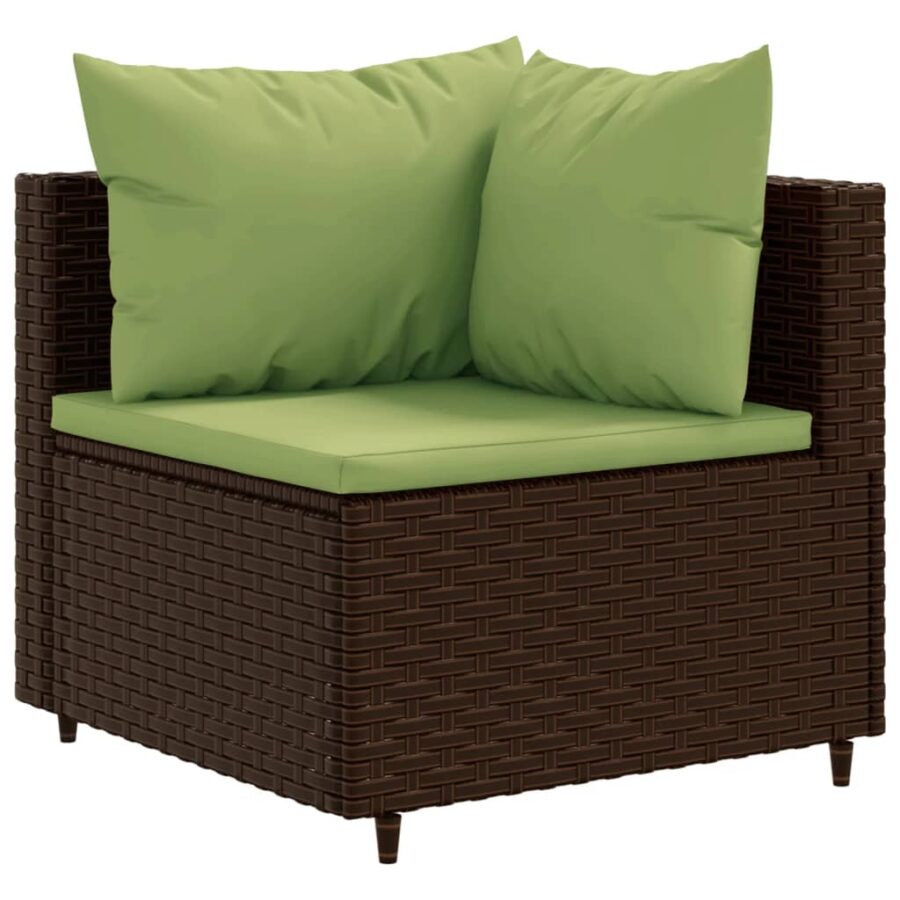 10-delige Loungeset met kussens poly rattan bruin - Afbeelding 3