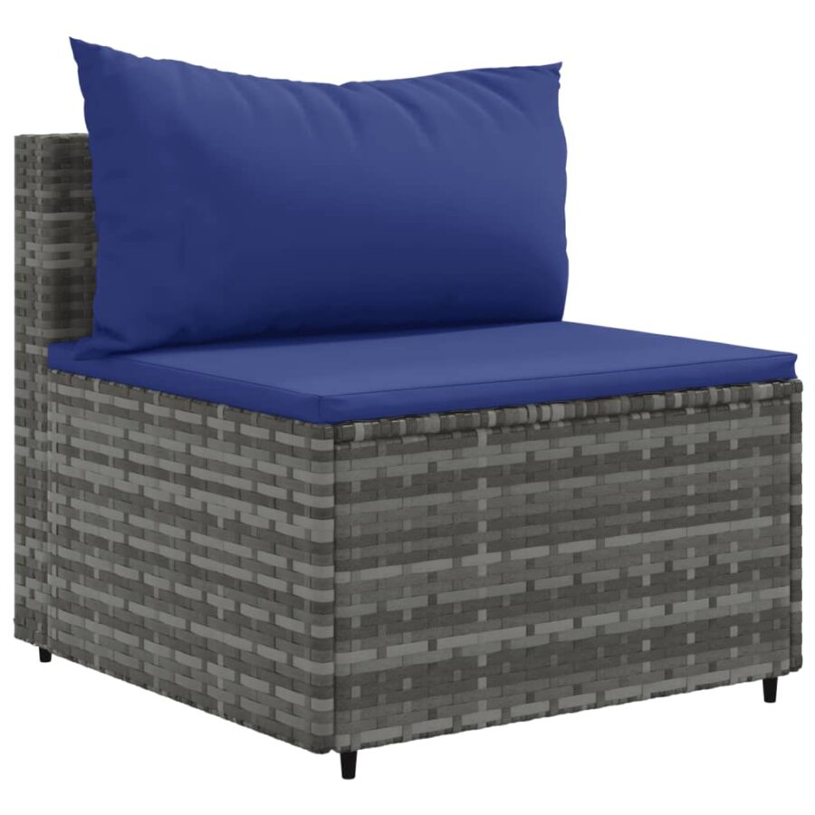 4-delige Loungeset met kussens poly rattan grijs - Afbeelding 4