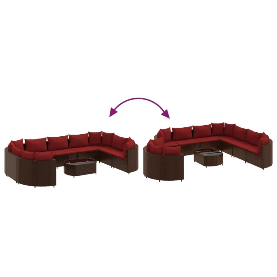 10-delige Loungeset met kussens poly rattan bruin - Afbeelding 6