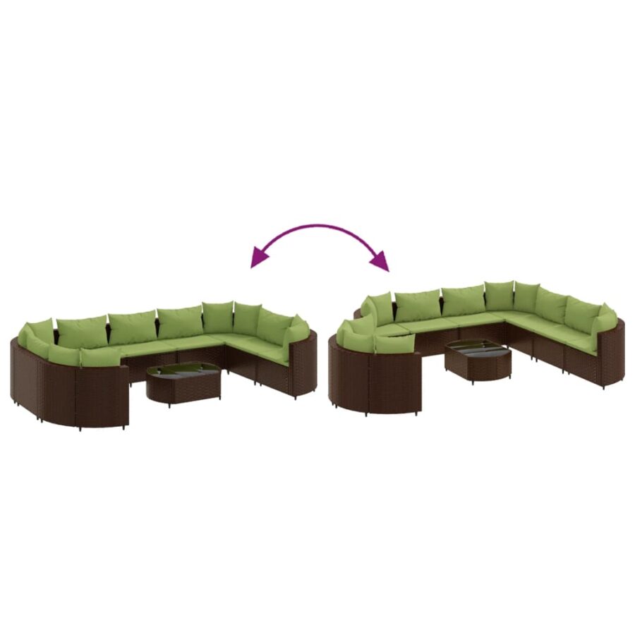 10-delige Loungeset met kussens poly rattan bruin - Afbeelding 6