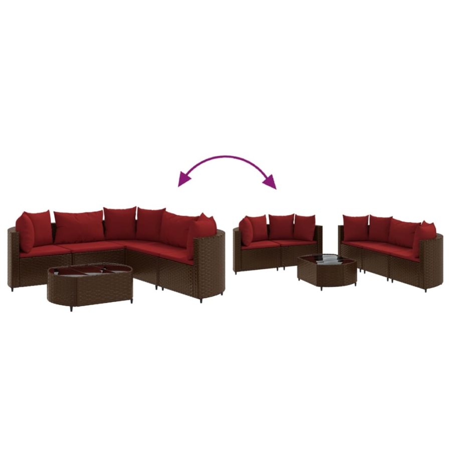 6-delige Loungeset met kussens poly rattan bruin - Afbeelding 6