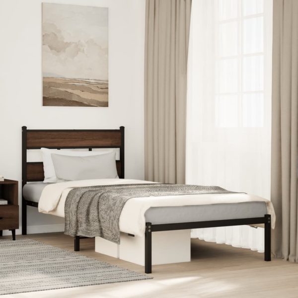 Bedframe met hoofdbord zonder matras bruin eikenkleur 90x200 cm