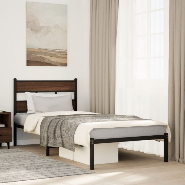 Bedframe met hoofdbord zonder matras bruin eiken 107x203 cm