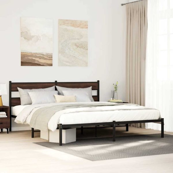 Bedframe met hoofdbord zonder matras bruin eiken 180x200 cm