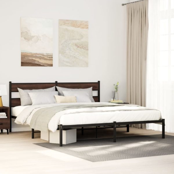Bedframe met hoofdbord zonder matras bruin eiken 183x213 cm