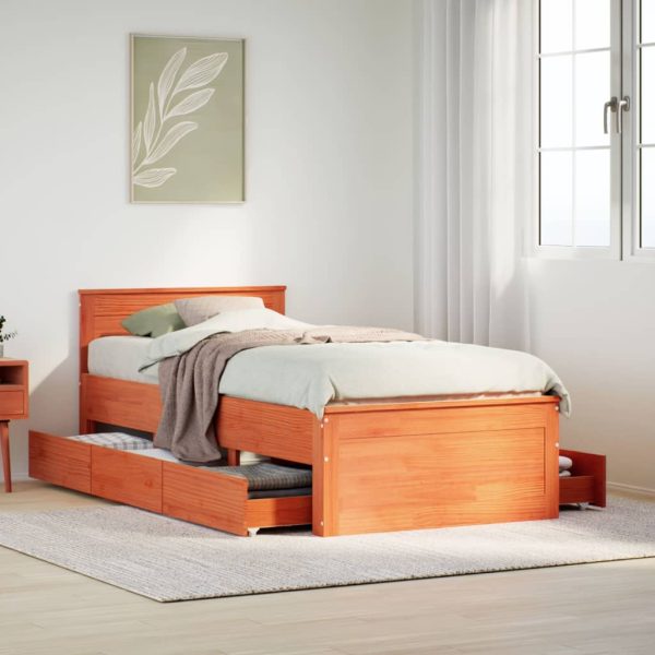 Bedframe met hoofdbord zonder matras hout wasbruin 75x190 cm