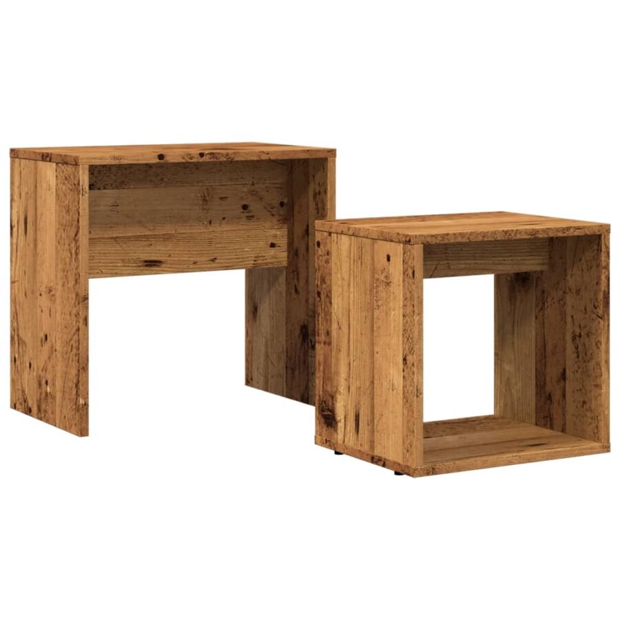 2-delige Tafeltjesset bewerkt hout oud houtkleurig - Afbeelding 2