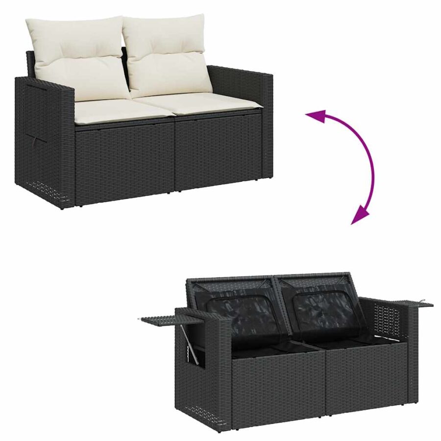 4-delige Loungeset met kussens poly rattan zwart - Afbeelding 7