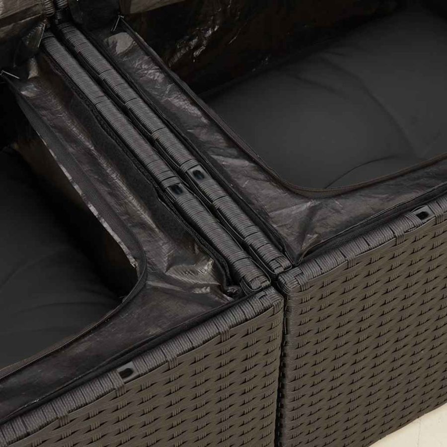 5-delige Loungeset met kussens poly rattan zwart - Afbeelding 11