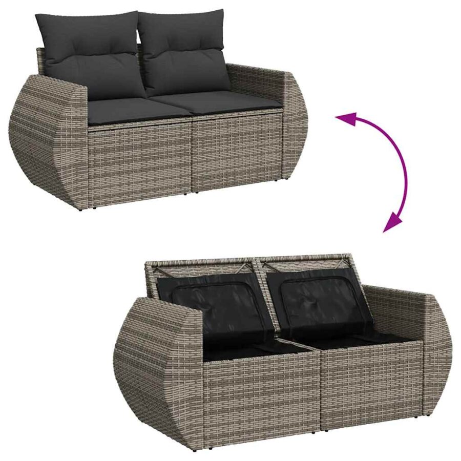 4-delige Loungeset met kussens poly rattan grijs - Afbeelding 7