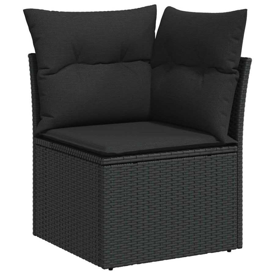 11-delige Loungeset met kussens poly rattan zwart - Afbeelding 5
