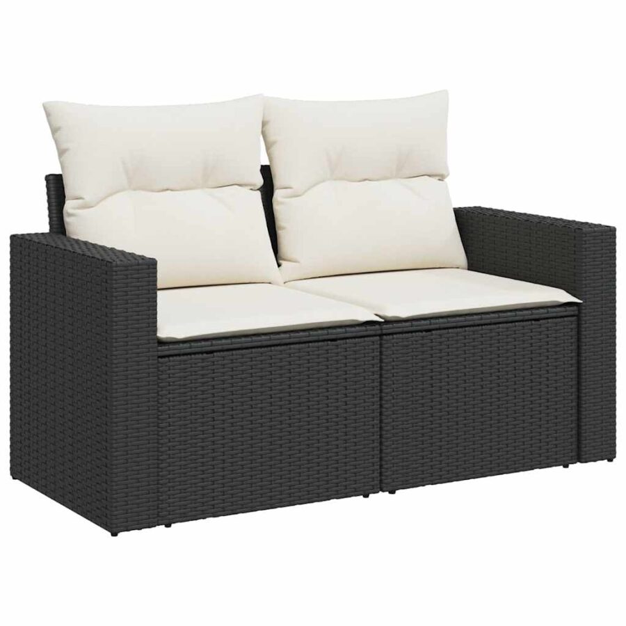11-delige Loungeset met kussens poly rattan zwart - Afbeelding 3