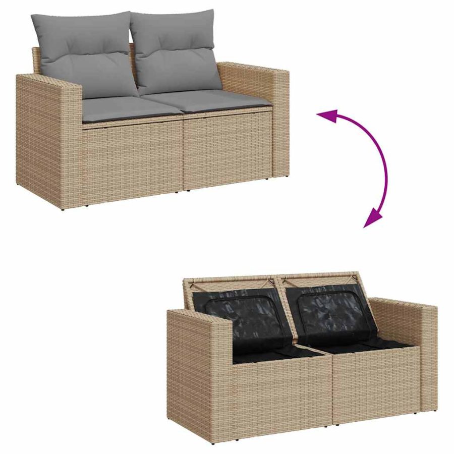 6-delige Loungeset met kussens poly rattan beige - Afbeelding 9