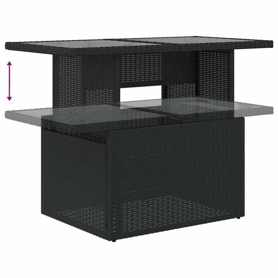 10-delige Loungeset met kussens poly rattan zwart - Afbeelding 10