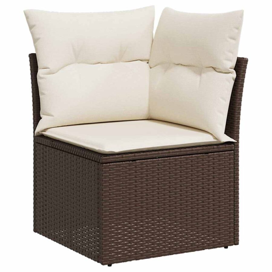 10-delige Loungeset met kussens poly rattan bruin - Afbeelding 4