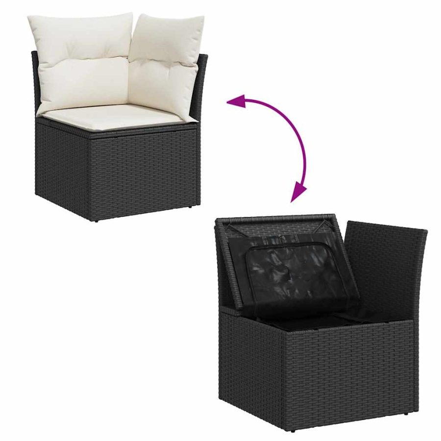5-delige Loungeset met kussens poly rattan zwart - Afbeelding 7