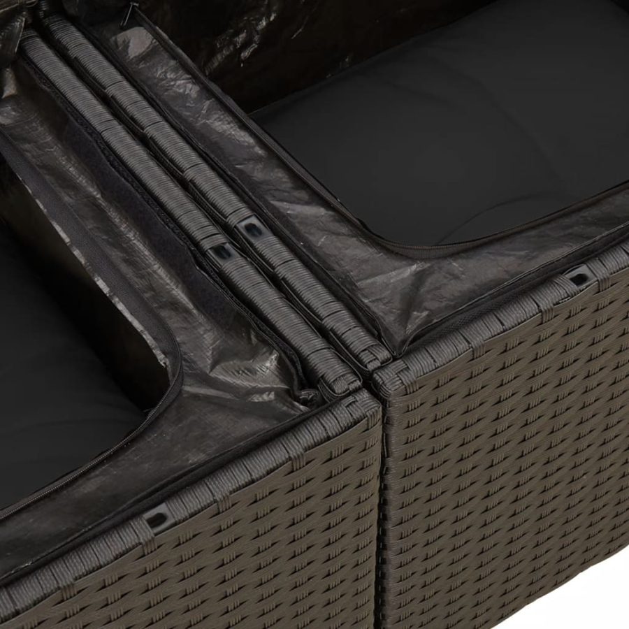 5-delige Loungeset met kussens poly rattan zwart - Afbeelding 9